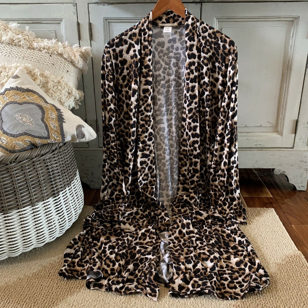 Leopard Animal Print Duster Maxi Cardigan Jacket - Picture 4 of 8